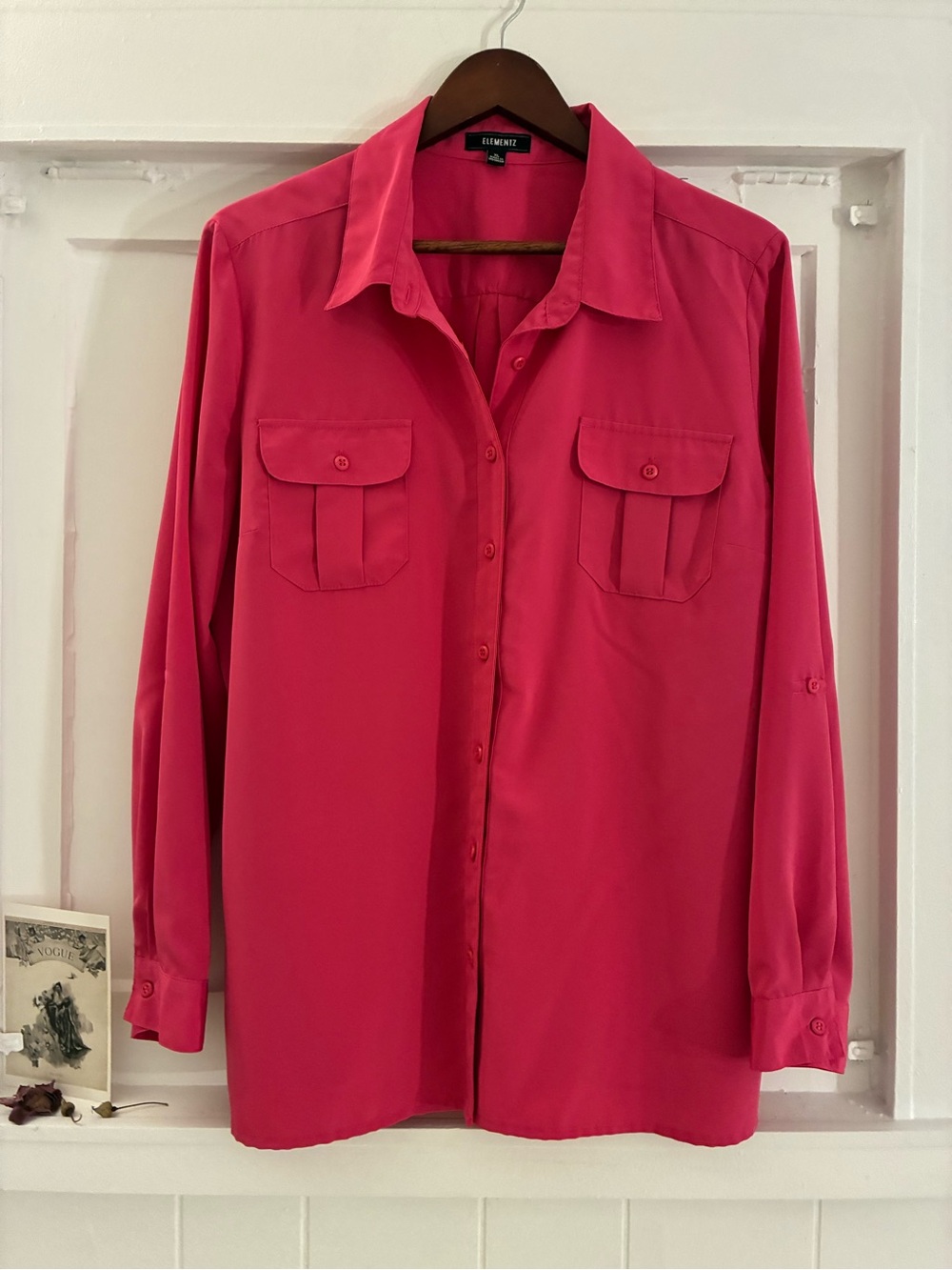 Elementz Women’s Button-Down Blouse in Bright Pink